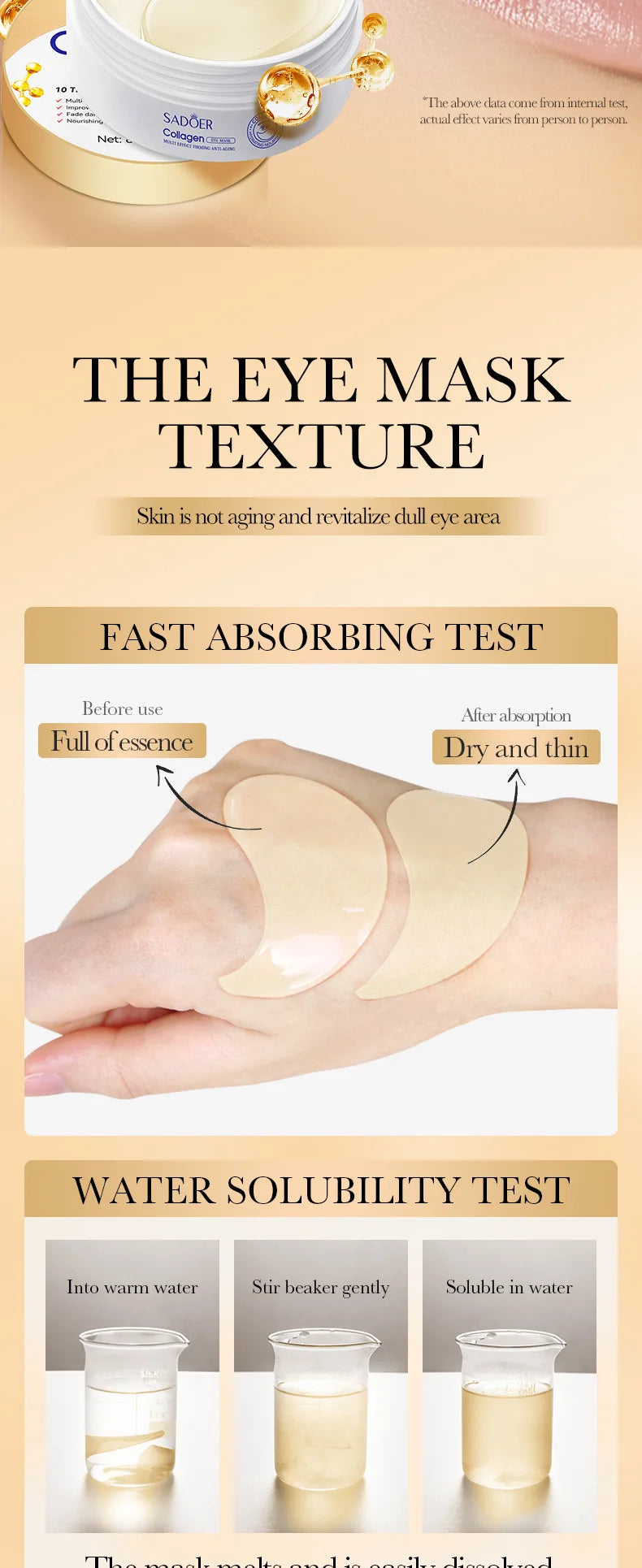 60pcs SADOER Crystal Collagen Eye Mask Anti Dark Circles Removal Eyes Bags Moisturizing Eyes Patches Eye Gel Masks Skin Care
